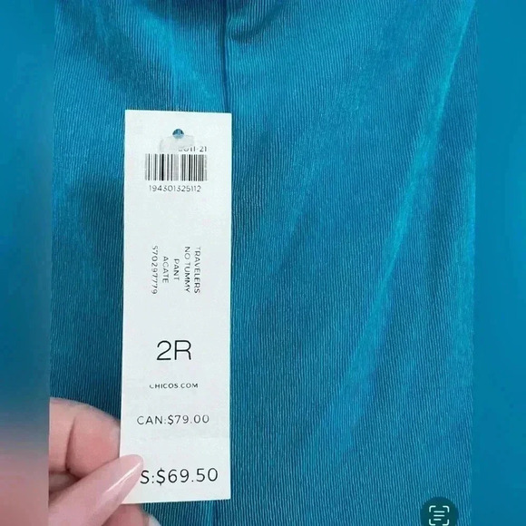 Chico's TRAVELERS NO TUMMY PANT Size 2 Agate Turquoise New with tag - Picture 4 of 5